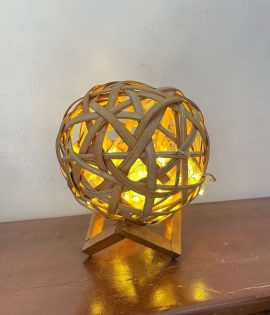 Rattan cane ball light stand